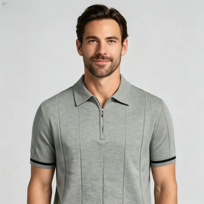 Men's Half Zip Rib Knit Polo - Image 56