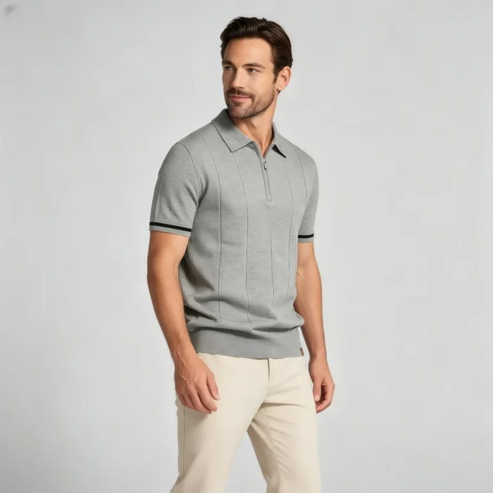 Men's Half Zip Rib Knit Polo - Image 55
