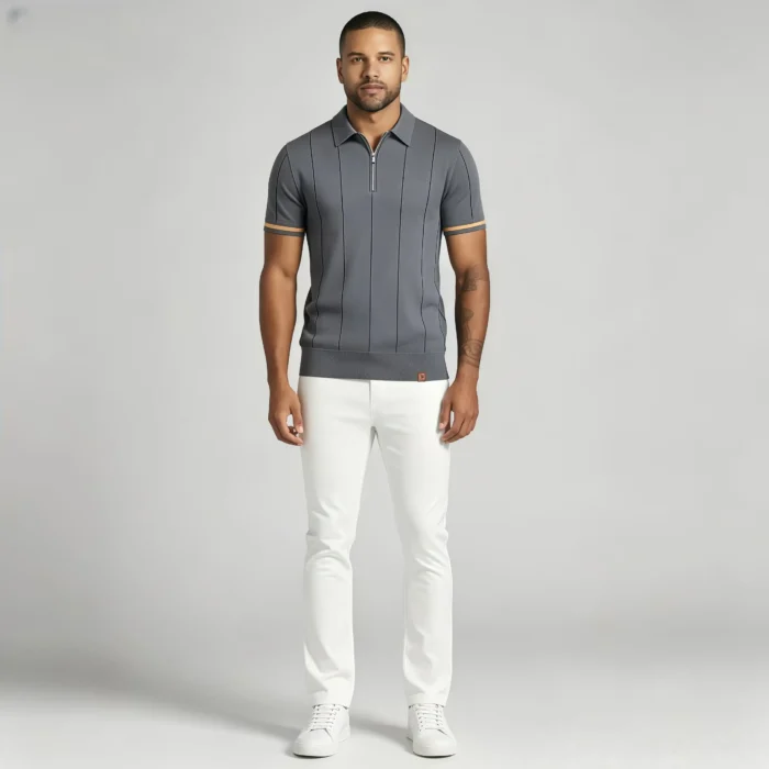 Men's Half Zip Rib Knit Polo - Image 53