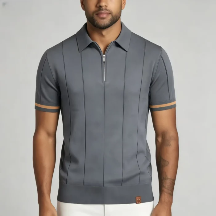 Men's Half Zip Rib Knit Polo - Image 52