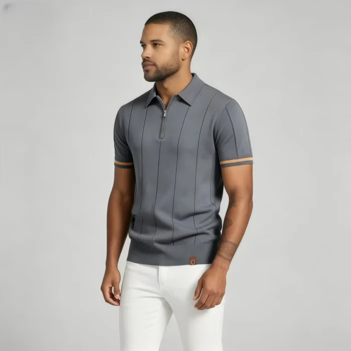 Men's Half Zip Rib Knit Polo - Image 51