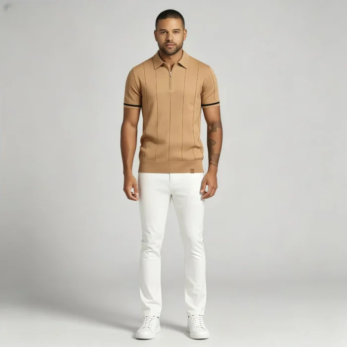 Men's Half Zip Rib Knit Polo - Image 49