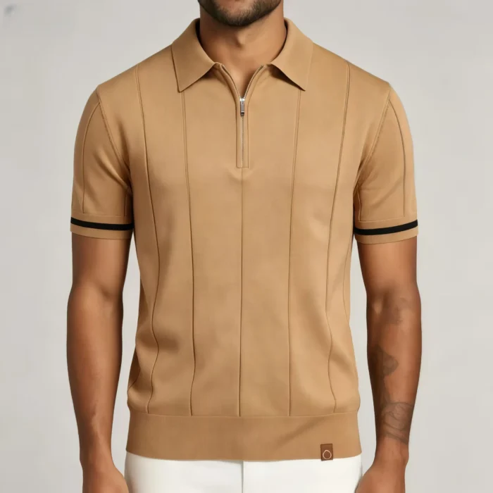 Men's Half Zip Rib Knit Polo - Image 48
