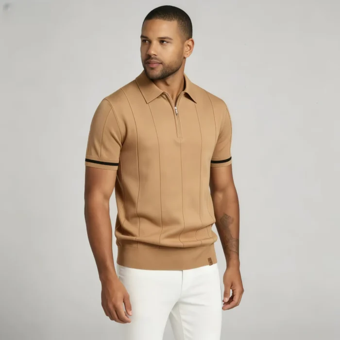 Men's Half Zip Rib Knit Polo - Image 47