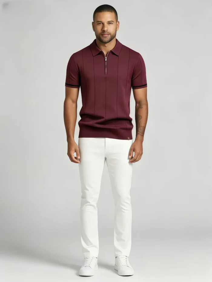 Men's Half Zip Rib Knit Polo - Image 45