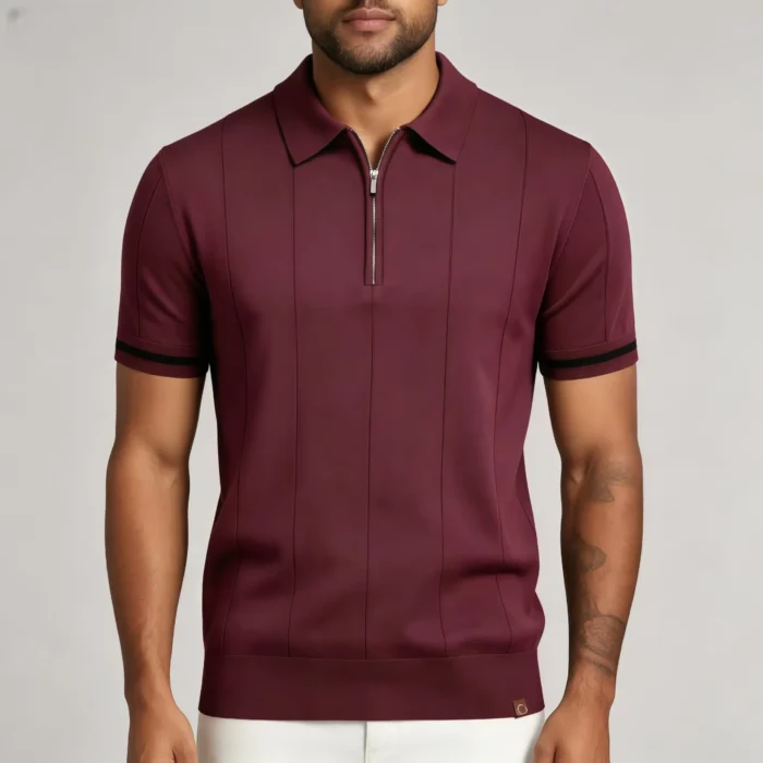 Men's Half Zip Rib Knit Polo - Image 44