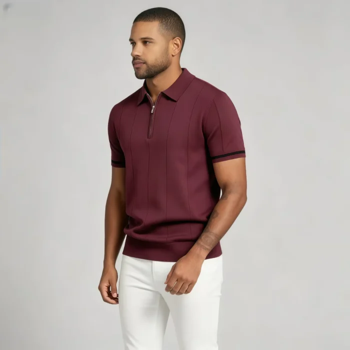 Men's Half Zip Rib Knit Polo - Image 43