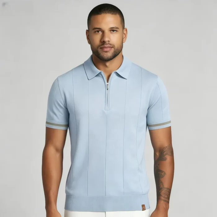 Men's Half Zip Rib Knit Polo - Image 40