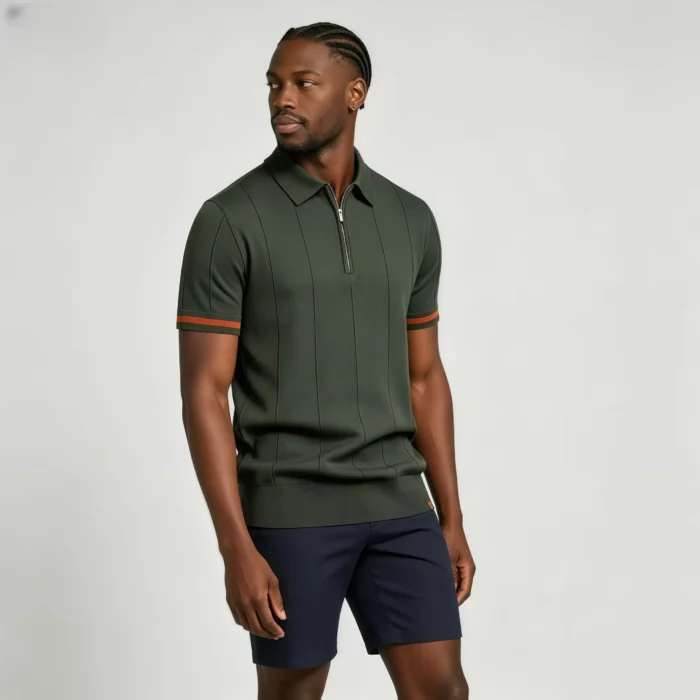 Men's Half Zip Rib Knit Polo - Image 23