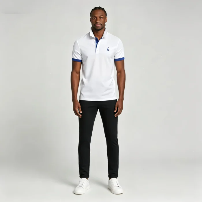 Men's Stretch Sweat Wicking Contrast Trim Embroidered Polo Multi Occasion Daily Travel Top - Image 3