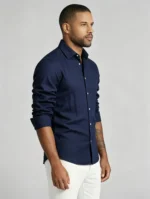 Men's Solid Linen Blend Long Sleeve Button Down Dress Shirt Casual Business Top