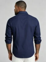 Men's Solid Linen Blend Long Sleeve Button Down Dress Shirt Casual Business Top - Image 3