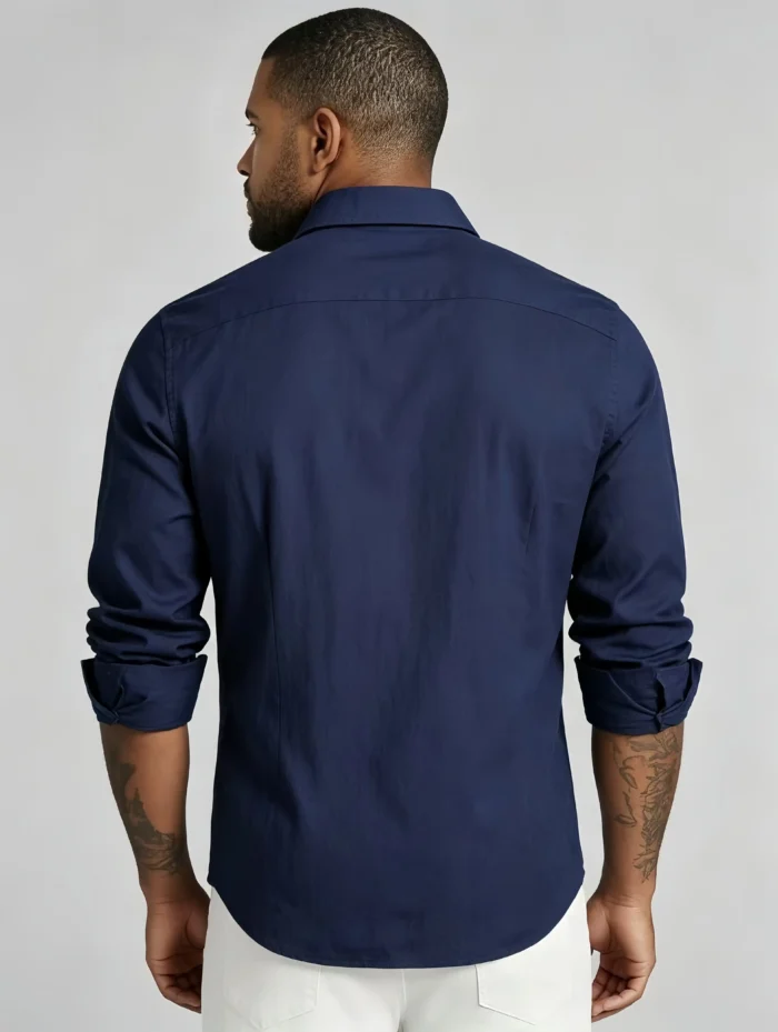 Men's Solid Linen Blend Long Sleeve Button Down Dress Shirt Casual Business Top - Image 3