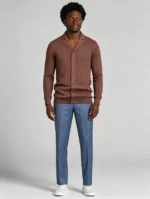 Men's Vertical Rib Notch Lapel Button Up Short Sleeve Knit Polo Shirt Summer Casual Layering Top - Image 5