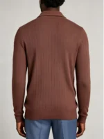 Men's Vertical Rib Notch Lapel Button Up Short Sleeve Knit Polo Shirt Summer Casual Layering Top - Image 3