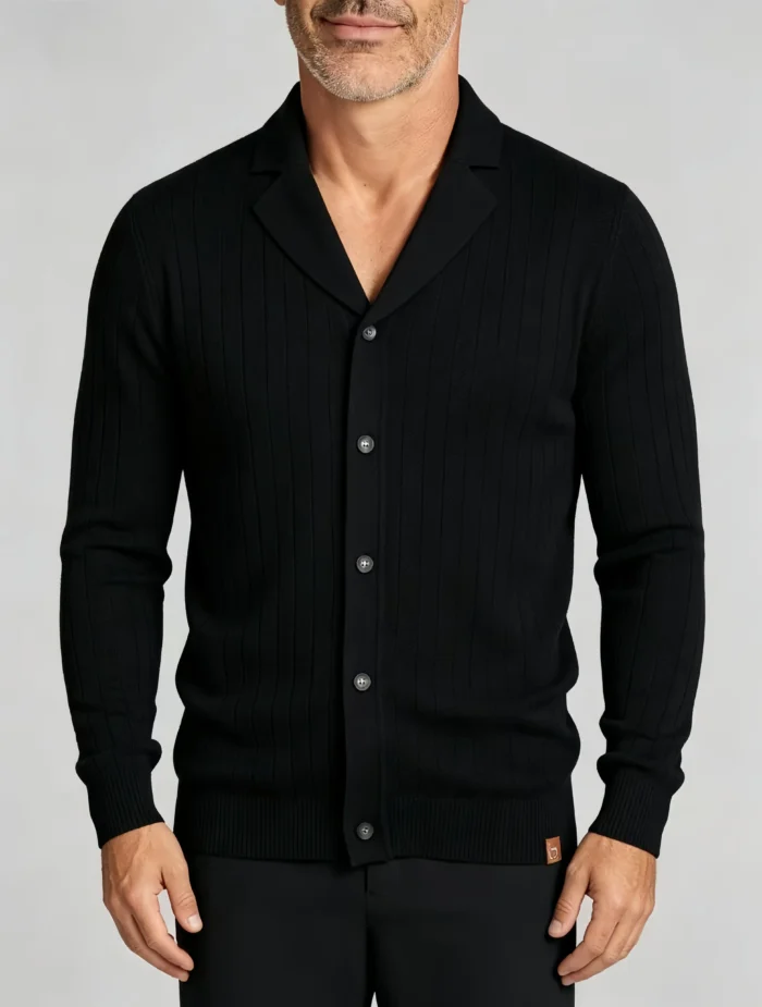 Men's Vertical Rib Notch Lapel Button Up Short Sleeve Knit Polo Shirt Summer Casual Layering Top - Image 8