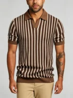 Men's Vertical Stripe Notch Knit Polo - Image 3