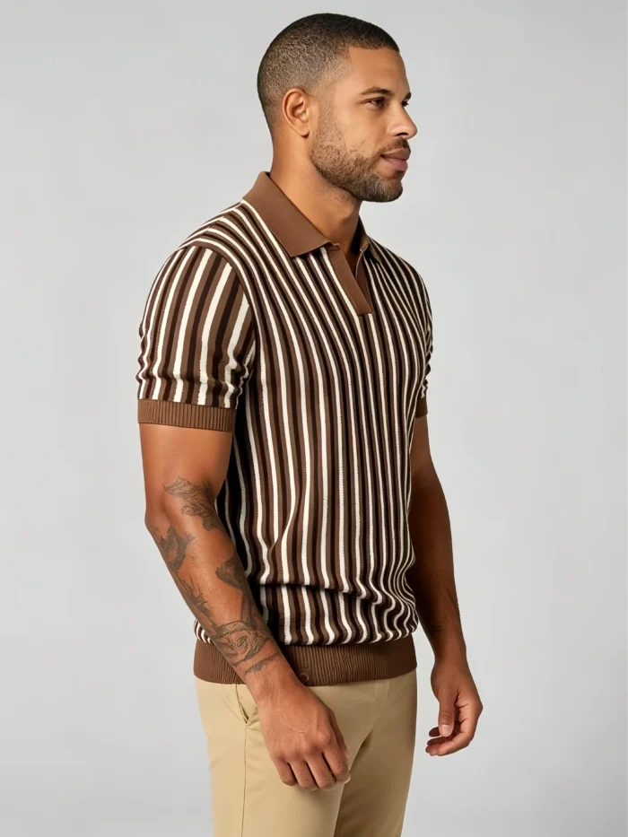 Men's Vertical Stripe Notch Knit Polo - Image 5