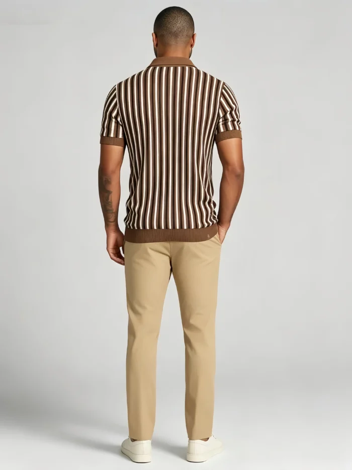 Men's Vertical Stripe Notch Knit Polo - Image 4