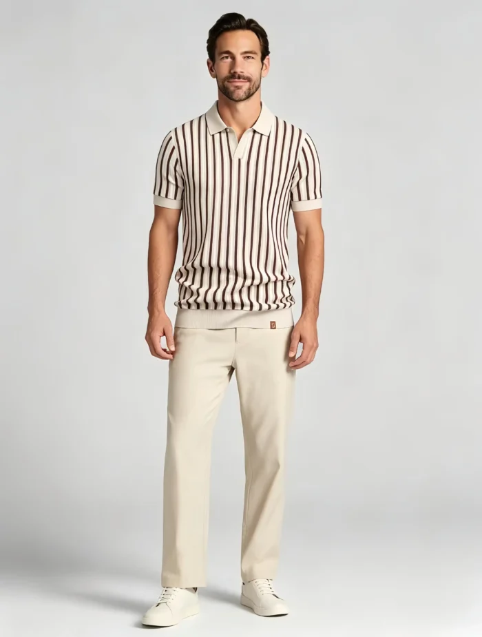 Men's Vertical Stripe Notch Knit Polo - Image 9