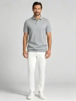 Men's stretchy, sweat-absorbent, solid color double-button knitted Polo shirt, suitable for various occasions and daily travel, lightweight and breathable, summer top - Image 6