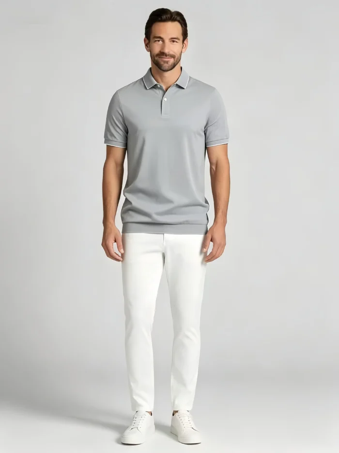 Men's stretchy, sweat-absorbent, solid color double-button knitted Polo shirt, suitable for various occasions and daily travel, lightweight and breathable, summer top - Image 6
