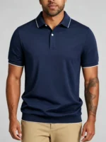 Men's stretchy, sweat-absorbent, solid color double-button knitted Polo shirt, suitable for various occasions and daily travel, lightweight and breathable, summer top - Image 12