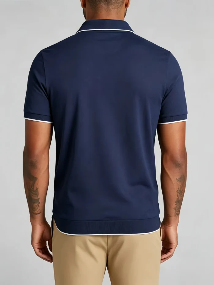 Men's stretchy, sweat-absorbent, solid color double-button knitted Polo shirt, suitable for various occasions and daily travel, lightweight and breathable, summer top - Image 11