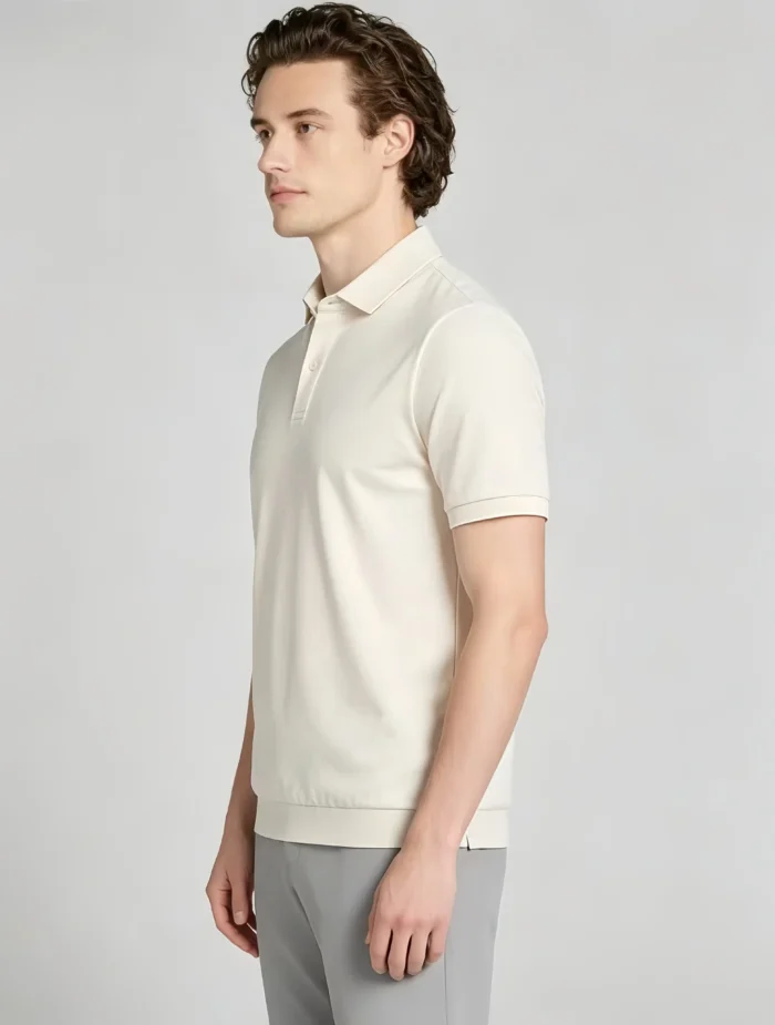 Men's stretchy, sweat-absorbent, solid color double-button knitted Polo shirt, suitable for various occasions and daily travel, lightweight and breathable, summer top - Image 3