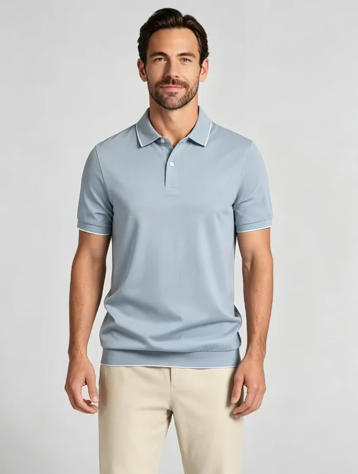 Men's stretchy, sweat-absorbent, solid color double-button knitted Polo shirt, suitable for various occasions and daily travel, lightweight and breathable, summer top - Image 17