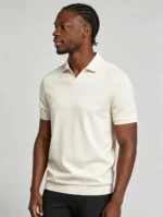 Men's solid color V-neck short-sleeve knitted polo shirt, soft and breathable, summer business casual everyday pullover - Image 4