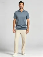 Men's solid color V-neck short-sleeve knitted polo shirt, soft and breathable, summer business casual everyday pullover - Image 11
