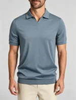 Men's solid color V-neck short-sleeve knitted polo shirt, soft and breathable, summer business casual everyday pullover - Image 10
