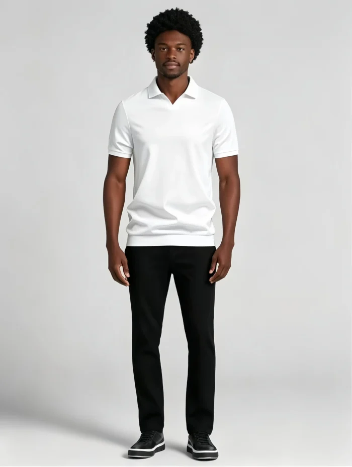 Men's solid color V-neck short-sleeve knitted polo shirt, soft and breathable, summer business casual everyday pullover - Image 8