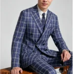 Men's Slim Fit One-Button Windowpane Plaid 2 Piece Suit