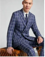 Men's Slim Fit One-Button Windowpane Plaid 2 Piece Suit