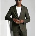 Men's Slim Fit One-Button Windowpane Plaid 2 Piece Suit
