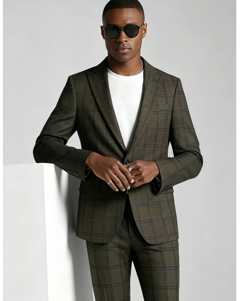 微信图片_20260611101129_19_8 Men's Slim Fit One-Button Windowpane Plaid 2 Piece Suit - 图片 1
