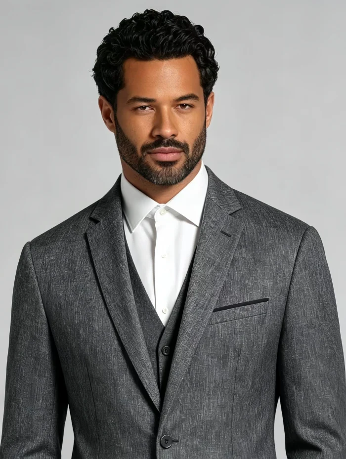Men's Slim Fit One-Button Textured 2 Piece Business Casual Suit - Image 2