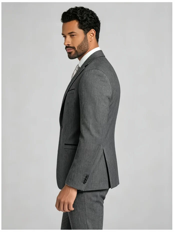 Men's Slim Fit One-Button Textured 2 Piece Business Casual Suit - Image 3