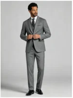 Men's Slim Fit One-Button Textured 2 Piece Business Casual Suit - Image 5