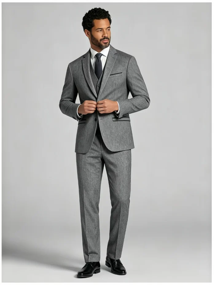 Men's Slim Fit One-Button Textured 2 Piece Business Casual Suit - Image 5
