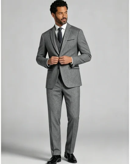 Men's Slim Fit One-Button Textured 2 Piece Business Casual Suit