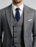 Men's Slim Fit Herringbone 3 Piece Suit with Double-Breasted Vest - Image 2