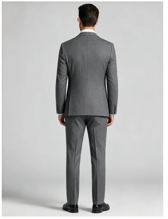 Men's Slim Fit Herringbone 3 Piece Suit with Double-Breasted Vest - Image 4