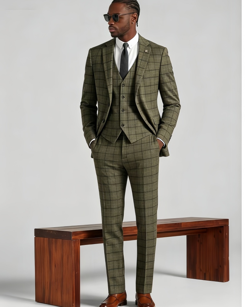 微信图片_20260611101147_42_8 Men's Slim Fit Plaid 3 Piece Suit (Blazer + Vest + Trousers) - 图片 1