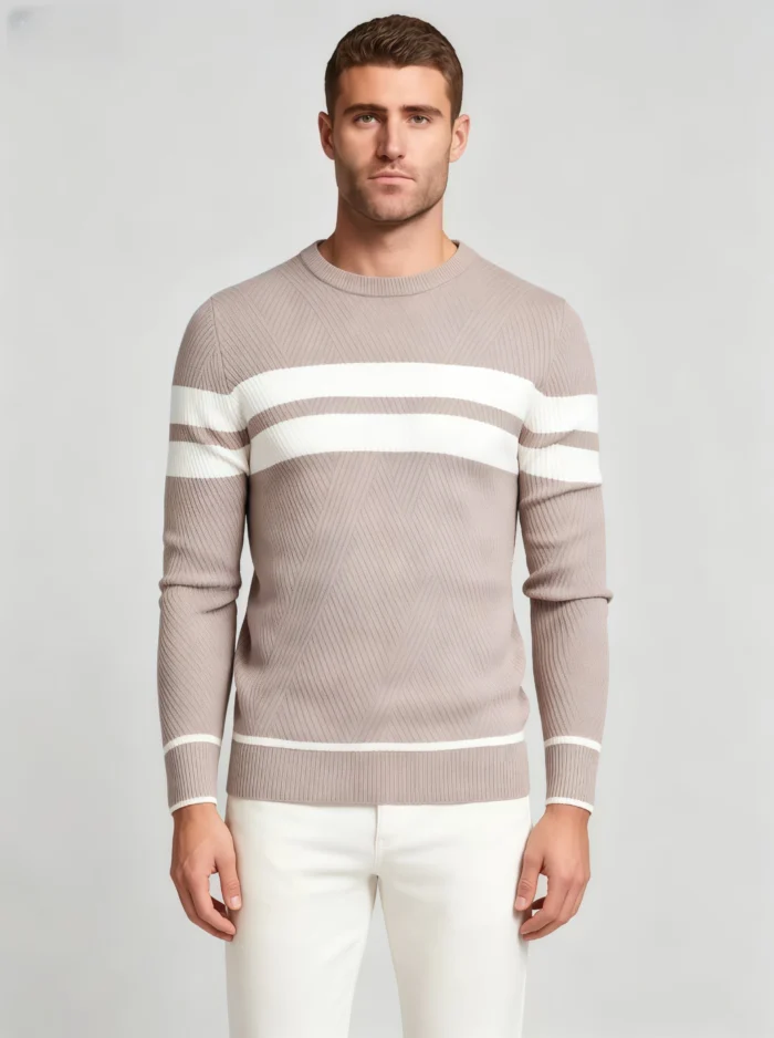 Modern Fit Striped Contrast Crew Neck Knit - Image 2