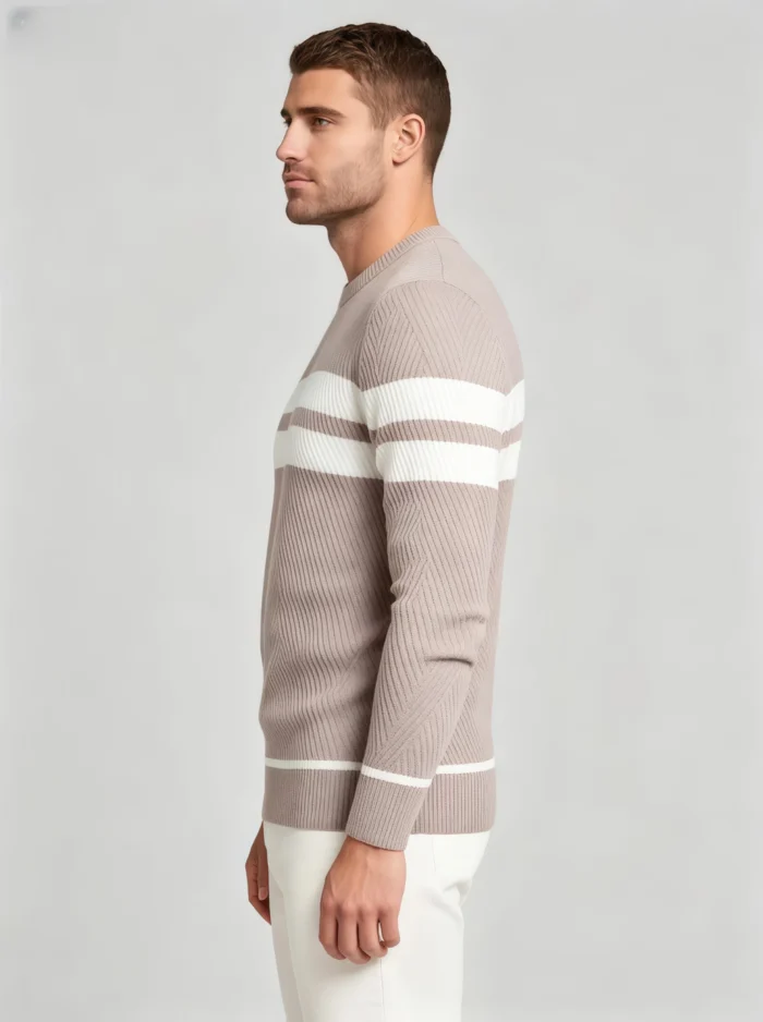 Modern Fit Striped Contrast Crew Neck Knit - Image 3