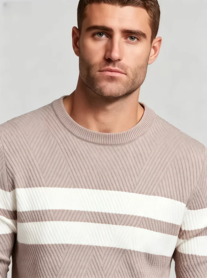 Modern Fit Striped Contrast Crew Neck Knit - Image 4