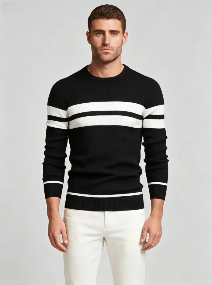Modern Fit Striped Contrast Crew Neck Knit - Image 6